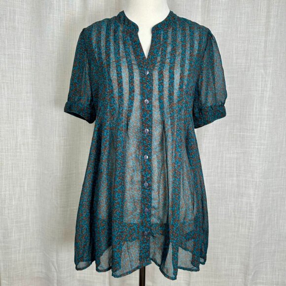 Sheer Dark Floral Tunic Top Womens L Coquette Fairycore Feminine Dark Academia - Picture 1 of 10
